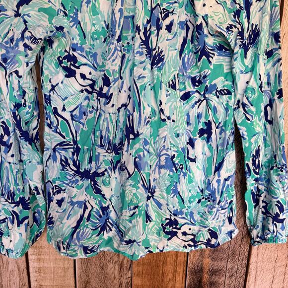 Lilly Pulitzer Tunic Top Willa in Tropical Turquoise Elephant Preppy Beach Small - Picture 6 of 9